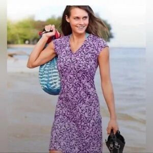 ATHLETA Faux Wrap Dress Womens Small Nectar Purple Floral 553361